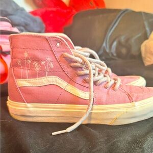 Pink canvas high top vans size 8